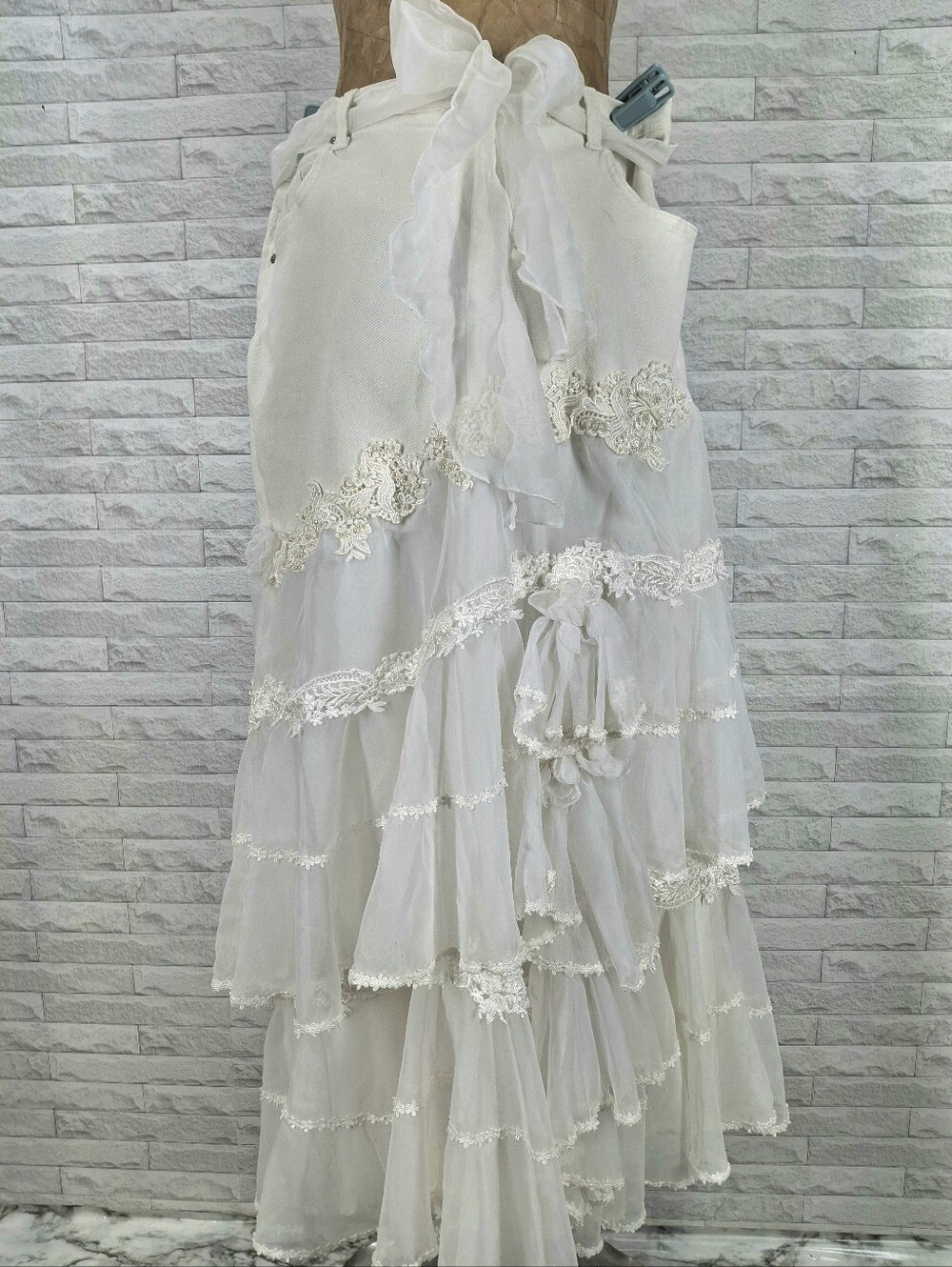 HAND CRAFTED Skirt Denim Ruffle Bachelorette Wedding Bridal White Plus Size 16